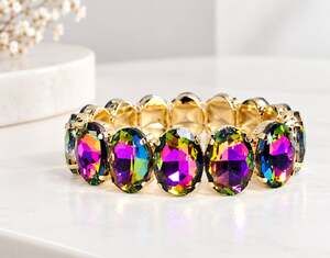 Gold Mermaid AB Oval Stones Stretch Bracelet